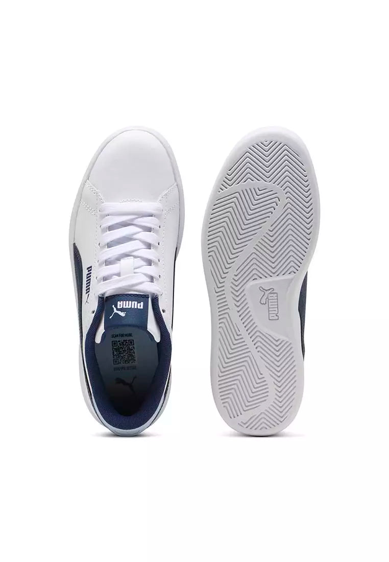 Puma Boys Smash 3.0 Junior Shoes In White & Blue
