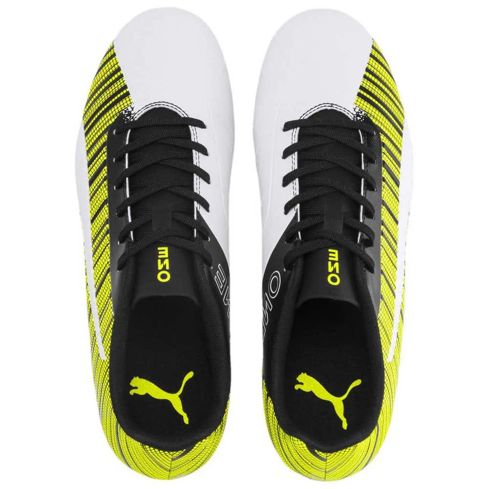 Puma Mens One 5.4 Fg Ag Soccer Shoes In White/Black/Yellow