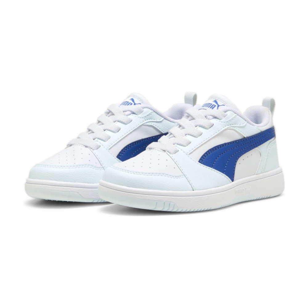 Puma Kids Rebound V6 Lo Ac Ps Shoes In White & Blue
