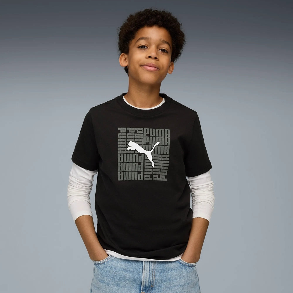 Puma Boys Graphic Box Short Sleeves T-Shirt In Black