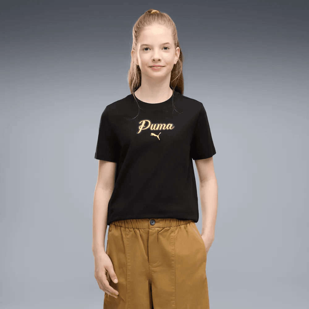 Puma Ess Script Glitter T-Shirt In Black
