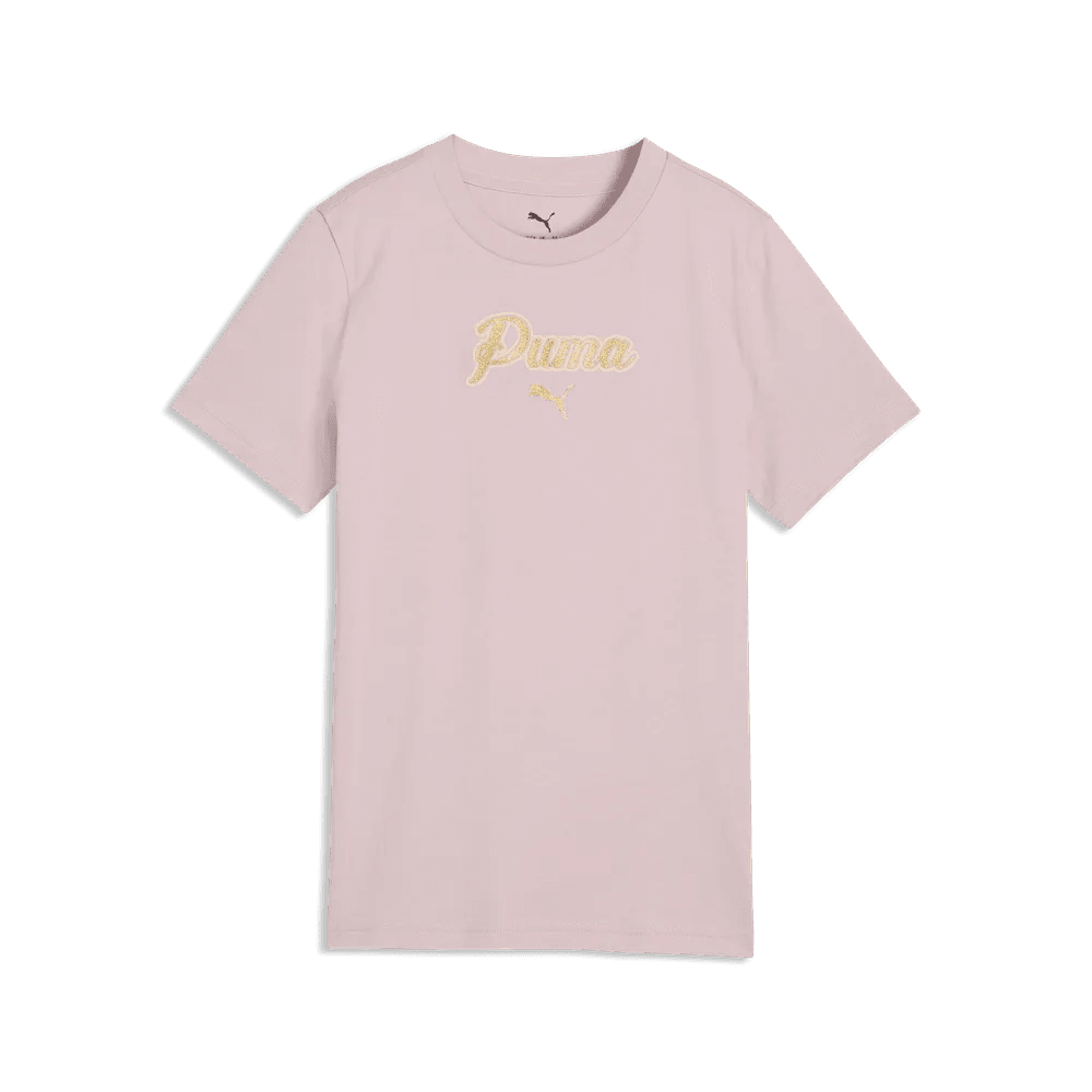 Puma Ess Script Glitter T-Shirt In Misty Pink