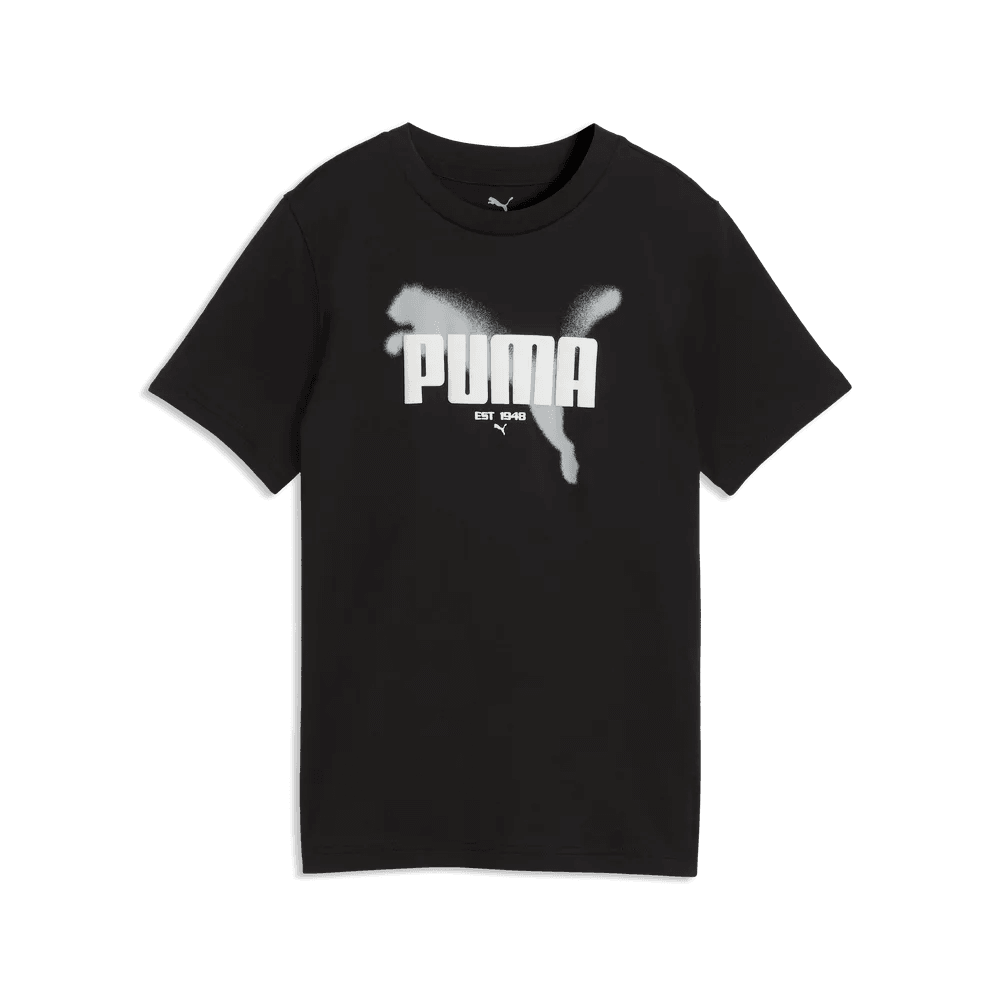 Puma Boys Graphic Printed Short Sleeves T-Shirt In Black/White