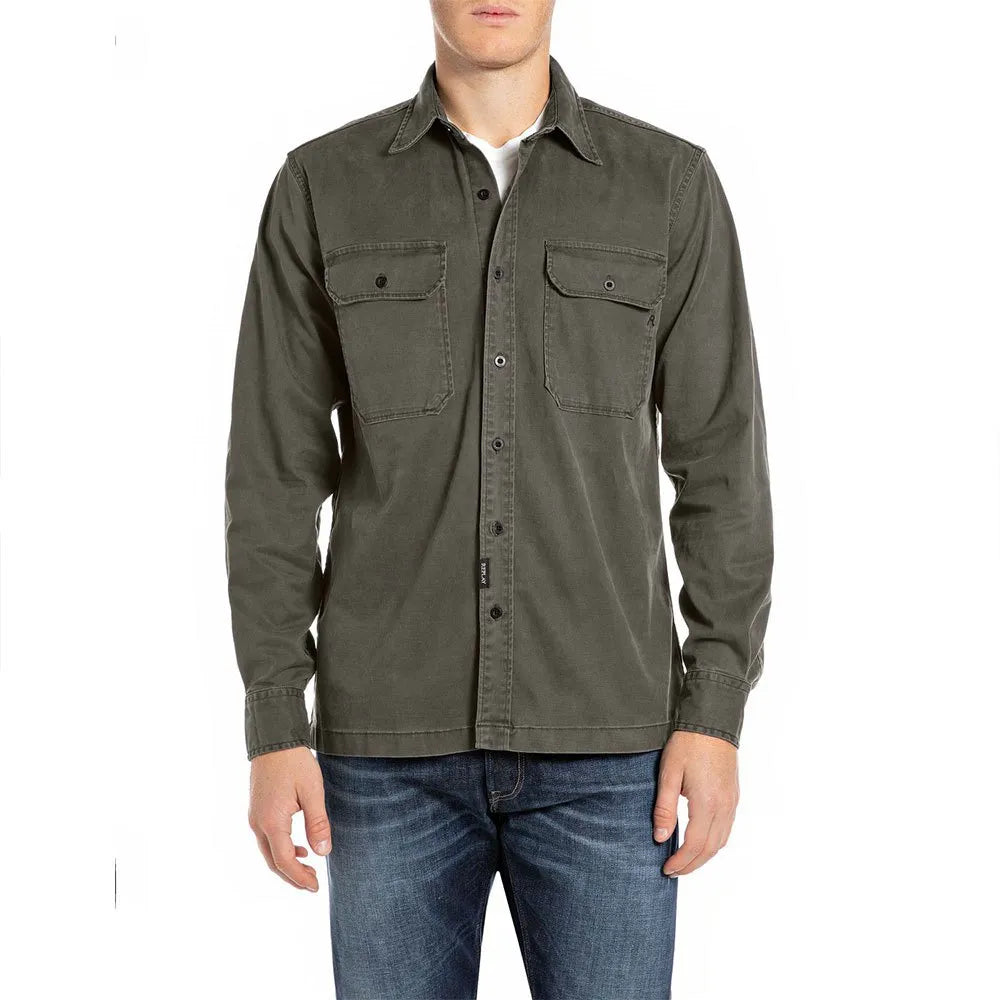 Replay Mens Short Sleeves Shirt In Dark Olive
