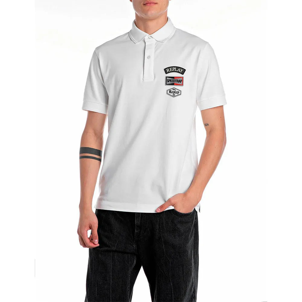Replay Short-Sleeve Polo Shirt In White
