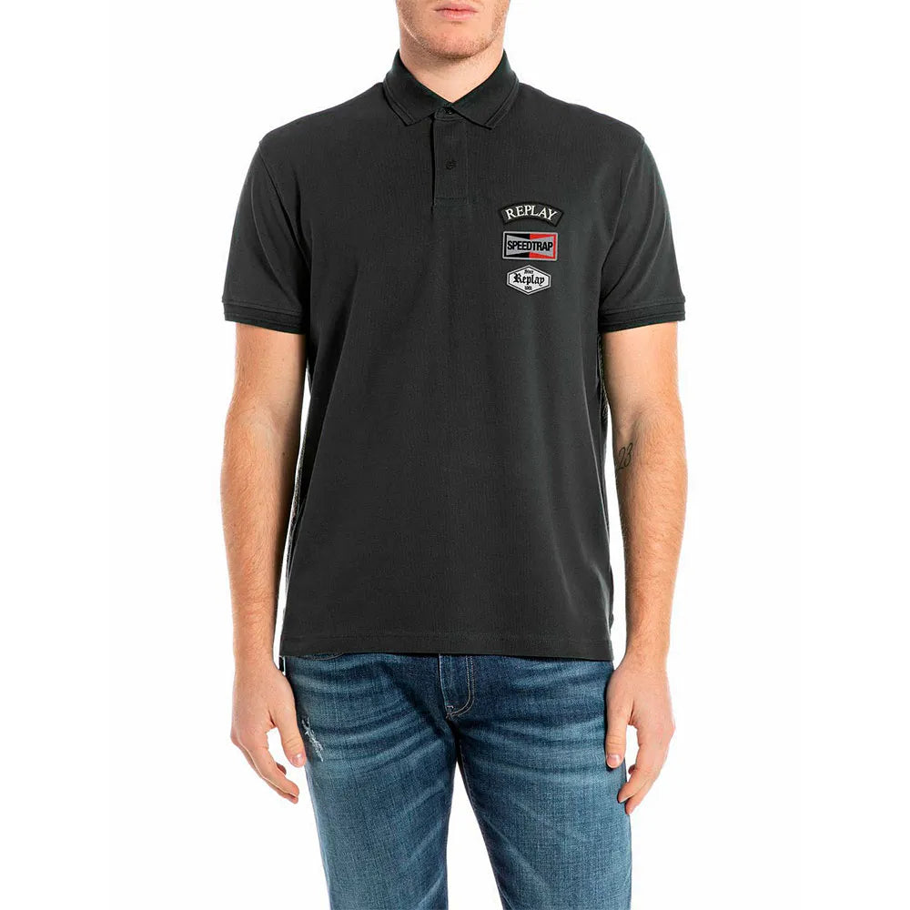 Replay Short-Sleeve Polo Shirt In Black