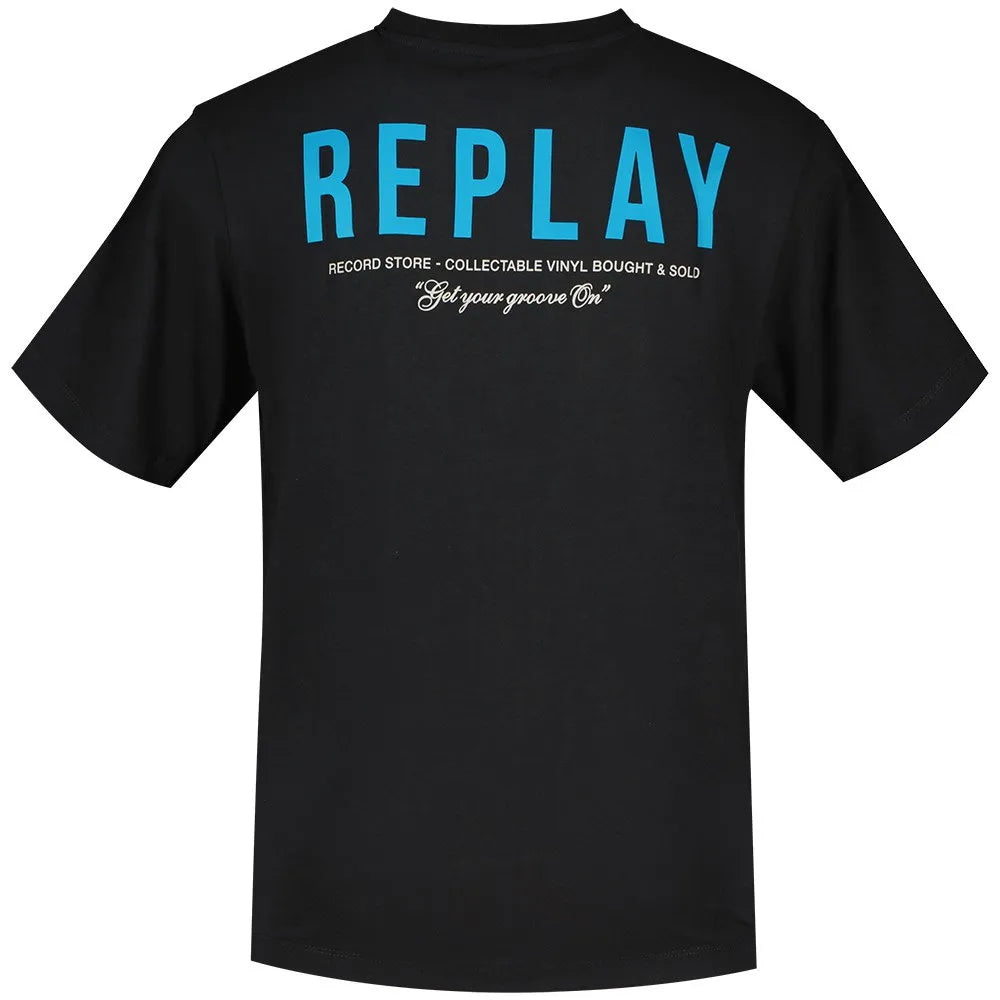 Replay Men Custom Print Front & Back T-Shirt In Black