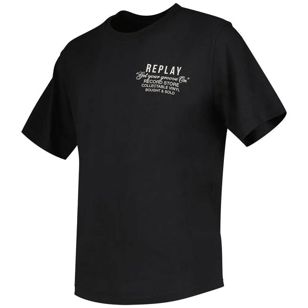 Replay Men Custom Print Front & Back T-Shirt In Black