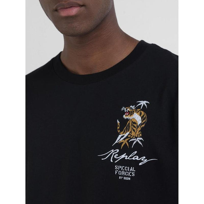 Replay Mens Tiger Print Short Sleeves T-Shirt In Black