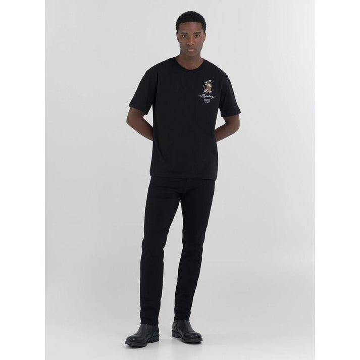 Replay Mens Tiger Print Short Sleeves T-Shirt In Black