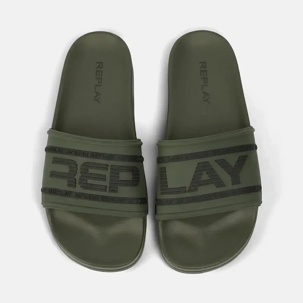 Replay Mens Up Graven Slides In Green & Black
