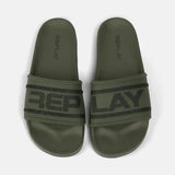 Replay Mens Up Graven Slides In Green & Black
