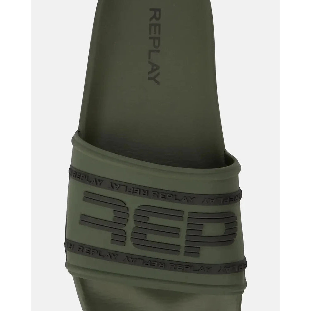 Replay Mens Up Graven Slides In Green & Black
