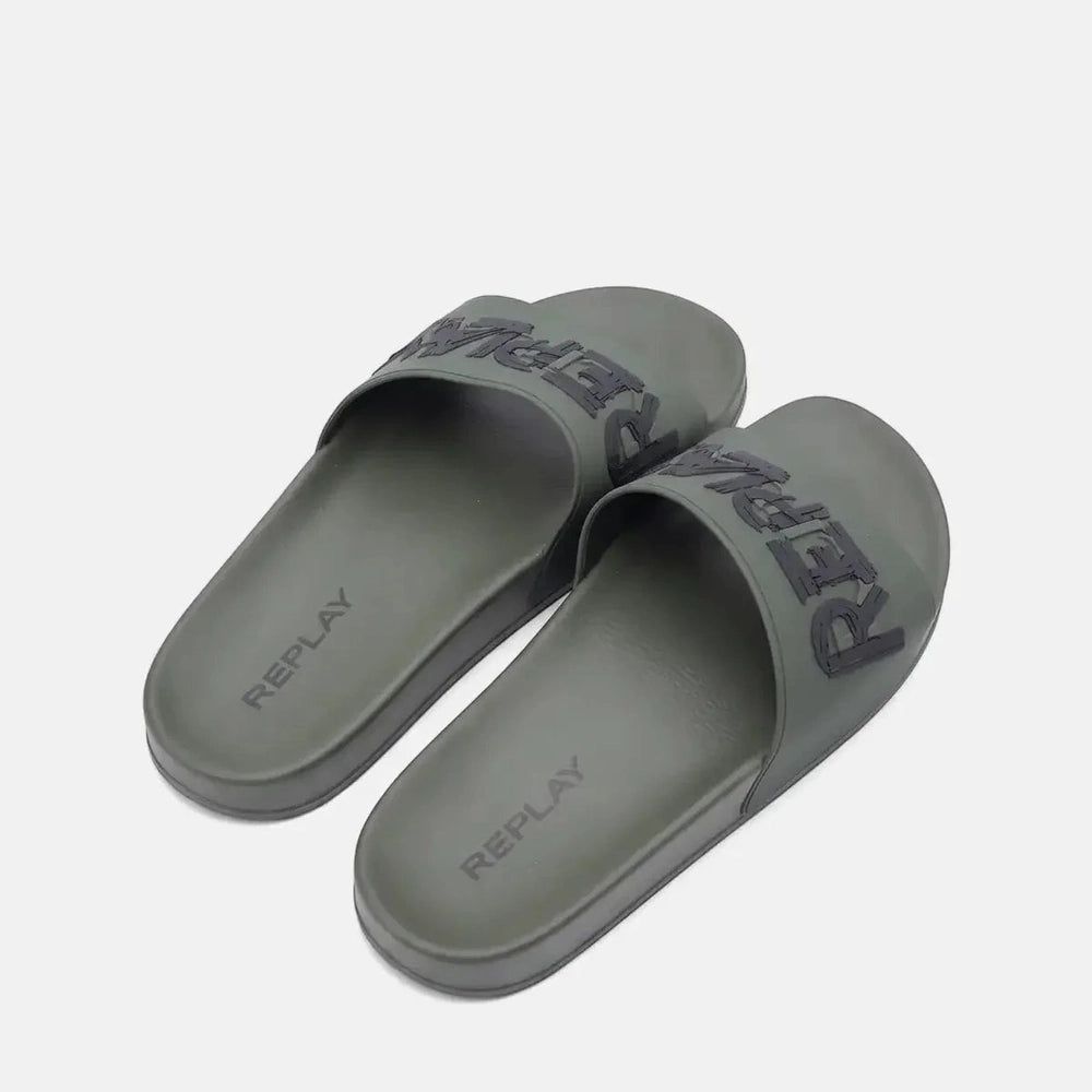 Replay Mens Up Tag Slides In Military Green