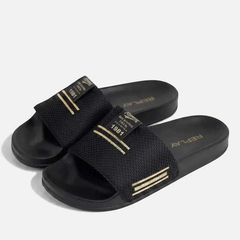 Replay Mens Up Trao Sandals In Black & Platinum