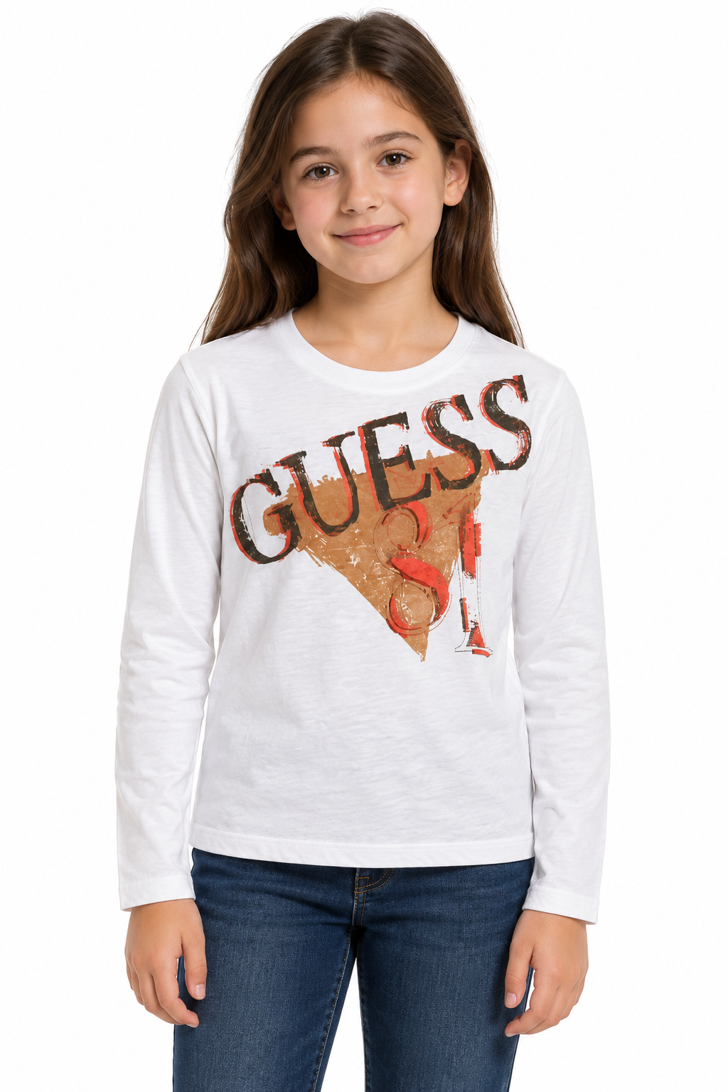 Guess Girls Long Sleeves T-Shirt In White Multi