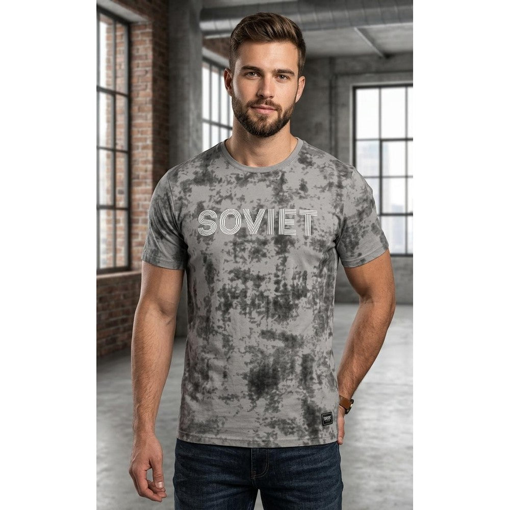 Soviet Mens Short Sleeves Rotary Print T-Shirt In Grey Cloud