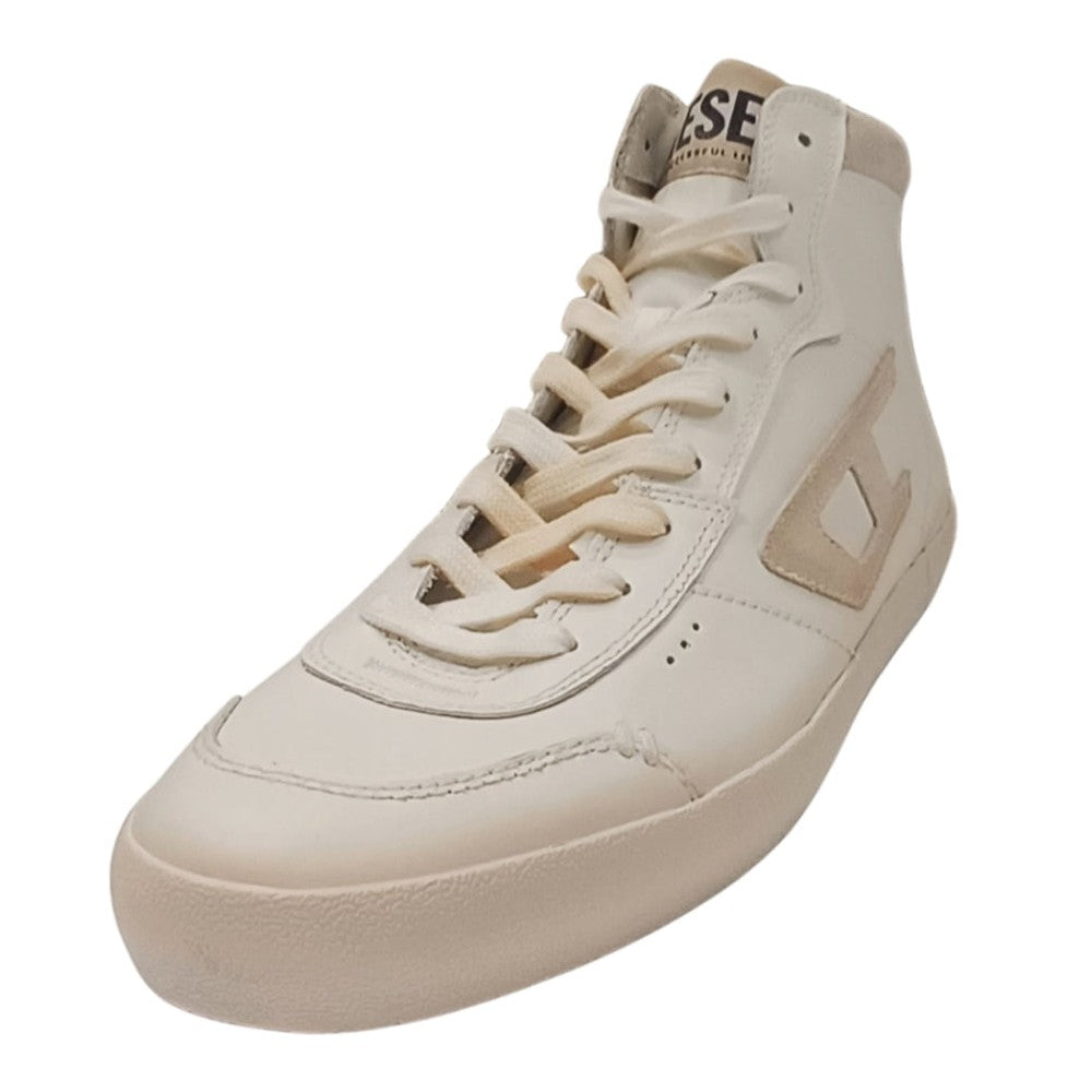 Diesel Mens S Leroji Mid Leather Sneakers In Star White/Antique White