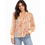 Guess Womens Long Sleeves Monica Chiffon Top In Floral Multi