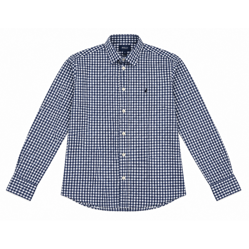 Polo Mens Long Sleeves Plain Shirt In Navy/White