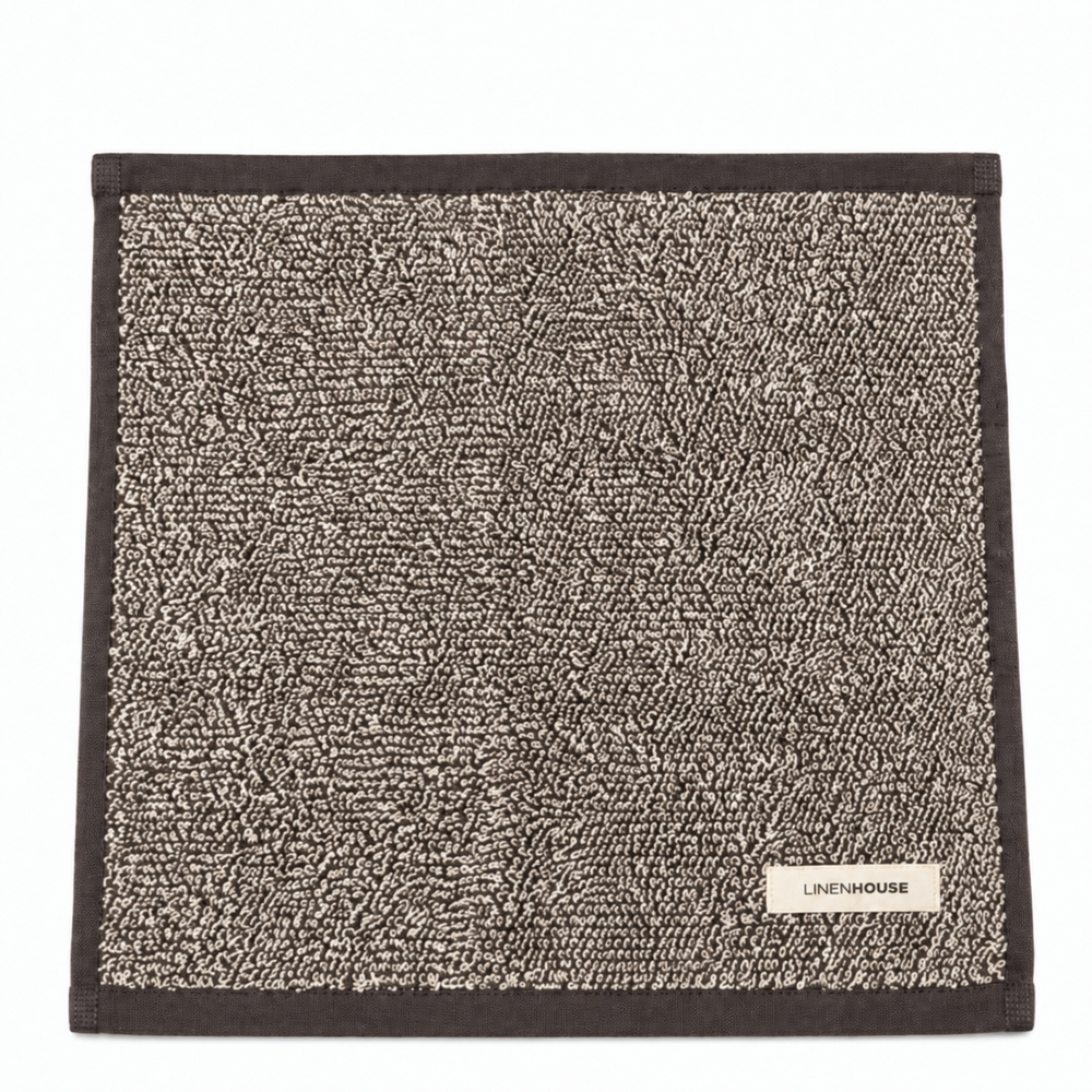 Linen House Plush Face Cloth In Charcoal Marle