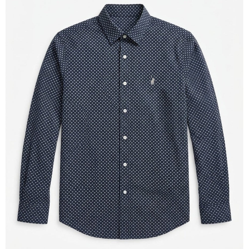 Polo Mens Geoment Print Long Sleeves Shirt In Navy