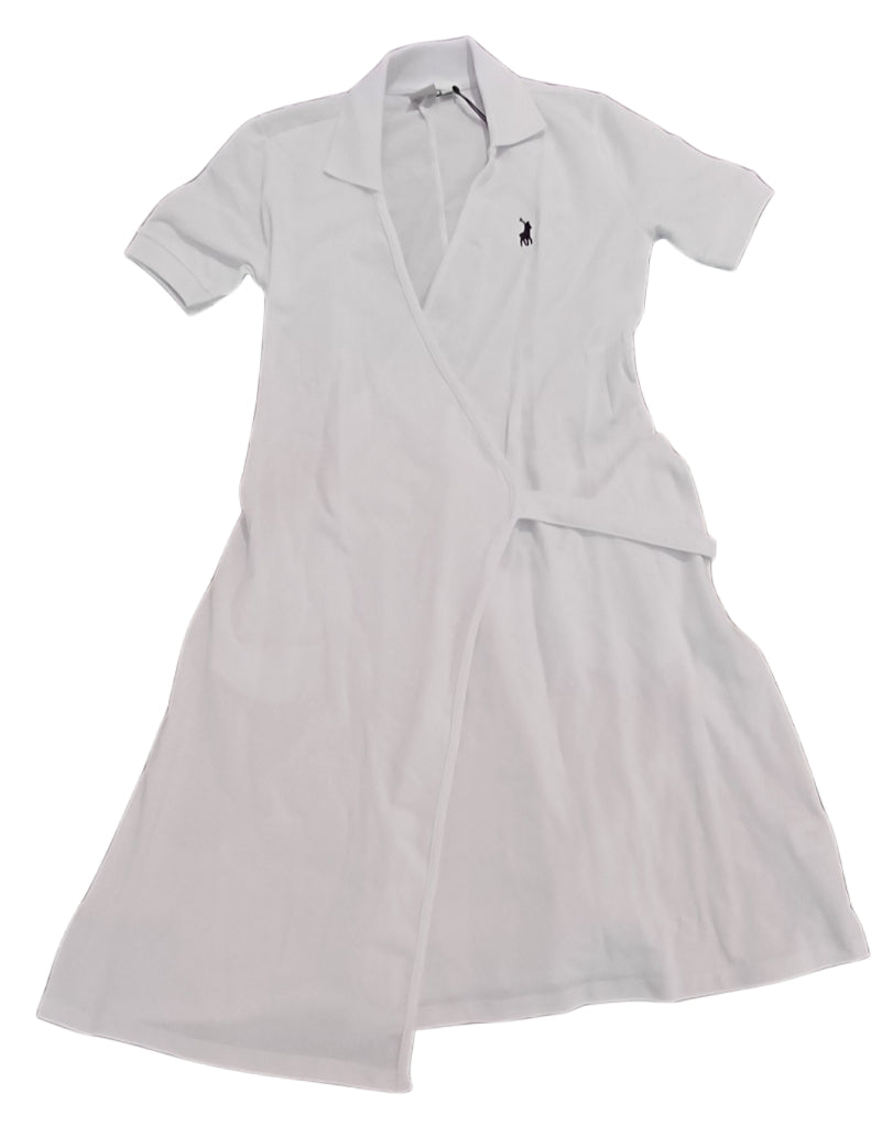 Polo Womens Mbali Short Sleeves Wrap Golfer Dress In White