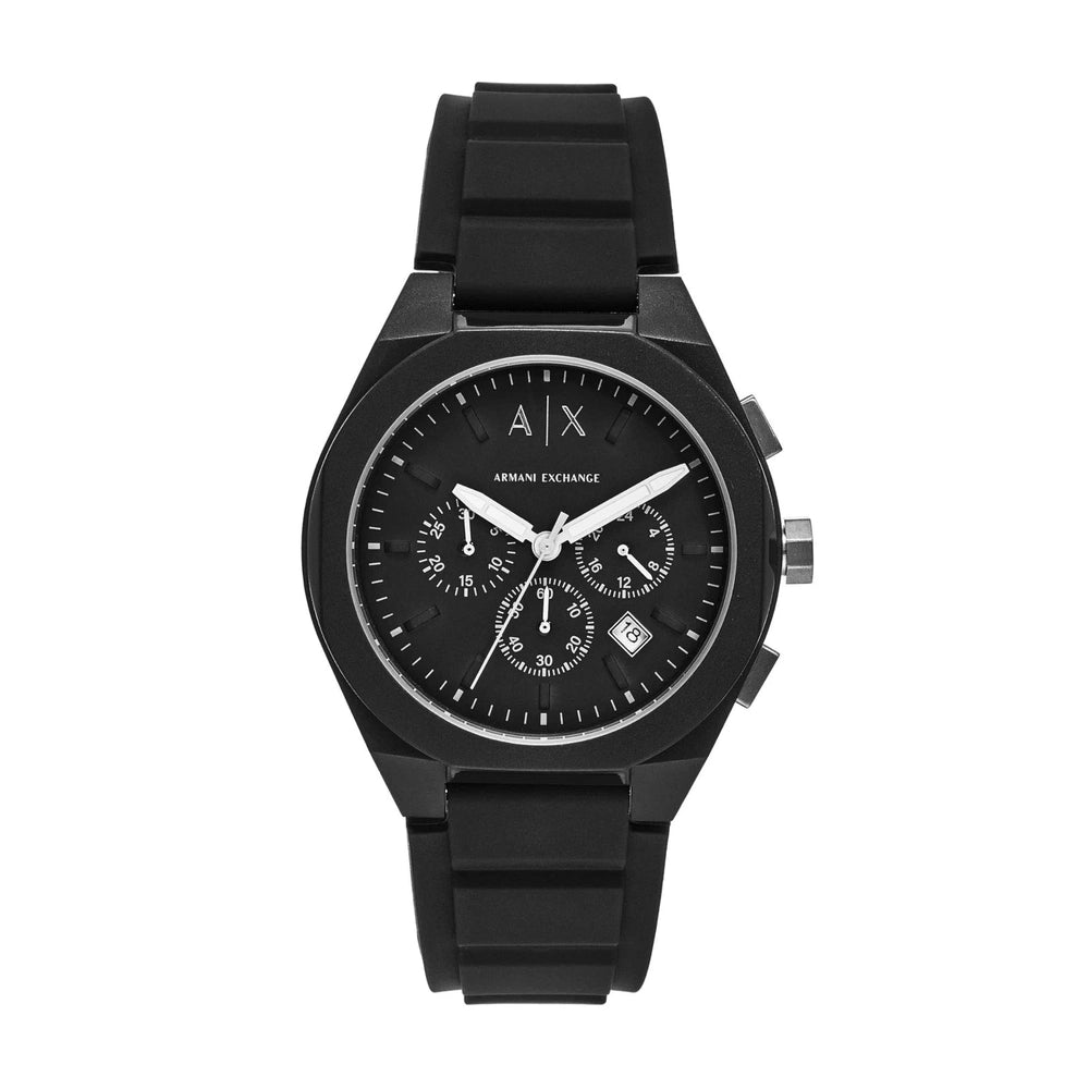 Armani Exchange Mens Chronograph Rubber Strap Watch In Black