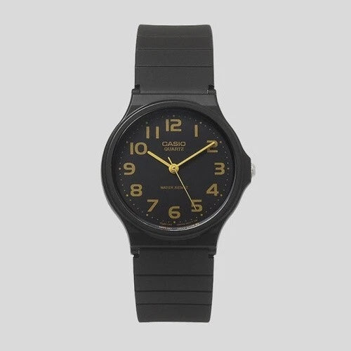 Casio Quartz Analog Dial Gold Index Resin Watch In Black
