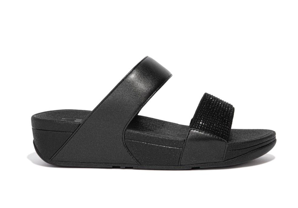 Fitflop Ladies Lulu Crystal Embellished Slides In Black