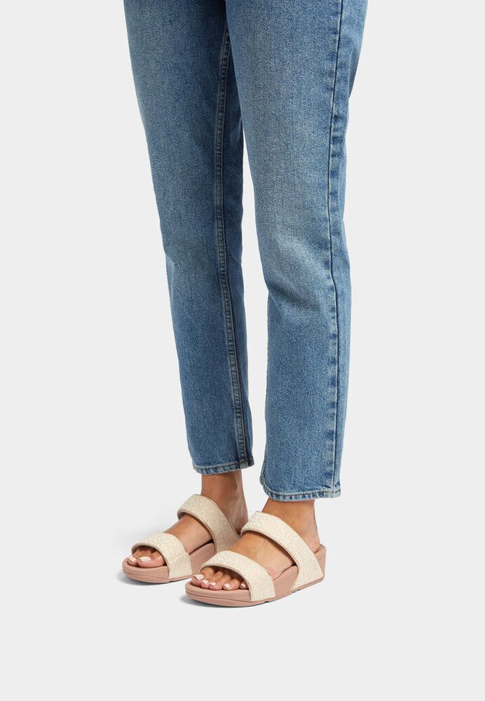 FitFlop Ladies Lulu Shimmer Weave Slides In Stone