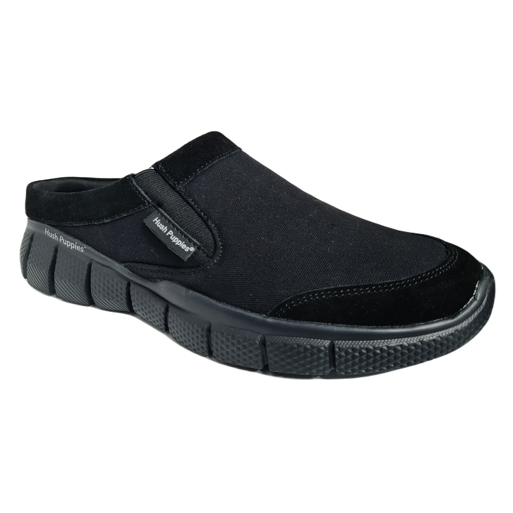 Hush Puppies Mens Equally Slide Black Canvas Shoes