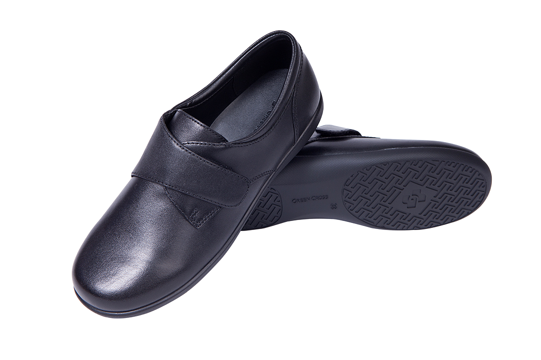 Green Cross Ladies Self Fastening Strap Shoe In Black