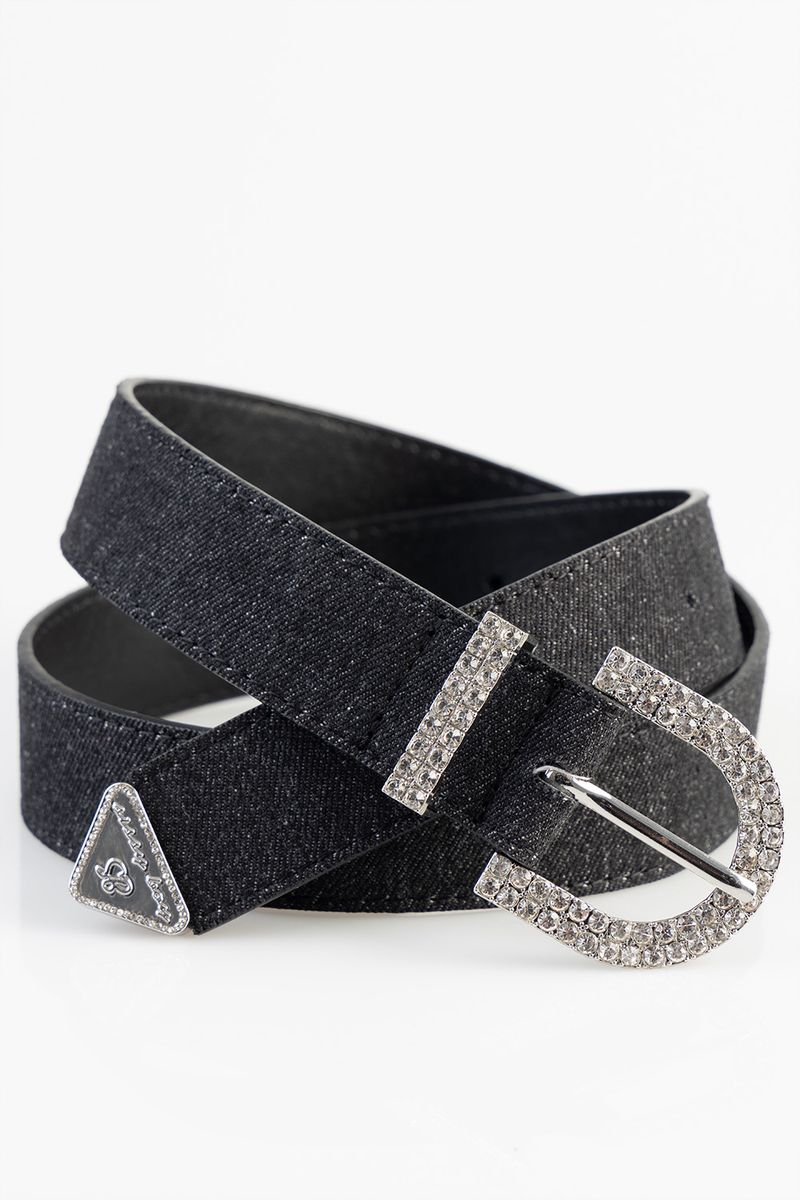 Sissyboy Womens Denim Belt With Diamante Hardware In Black