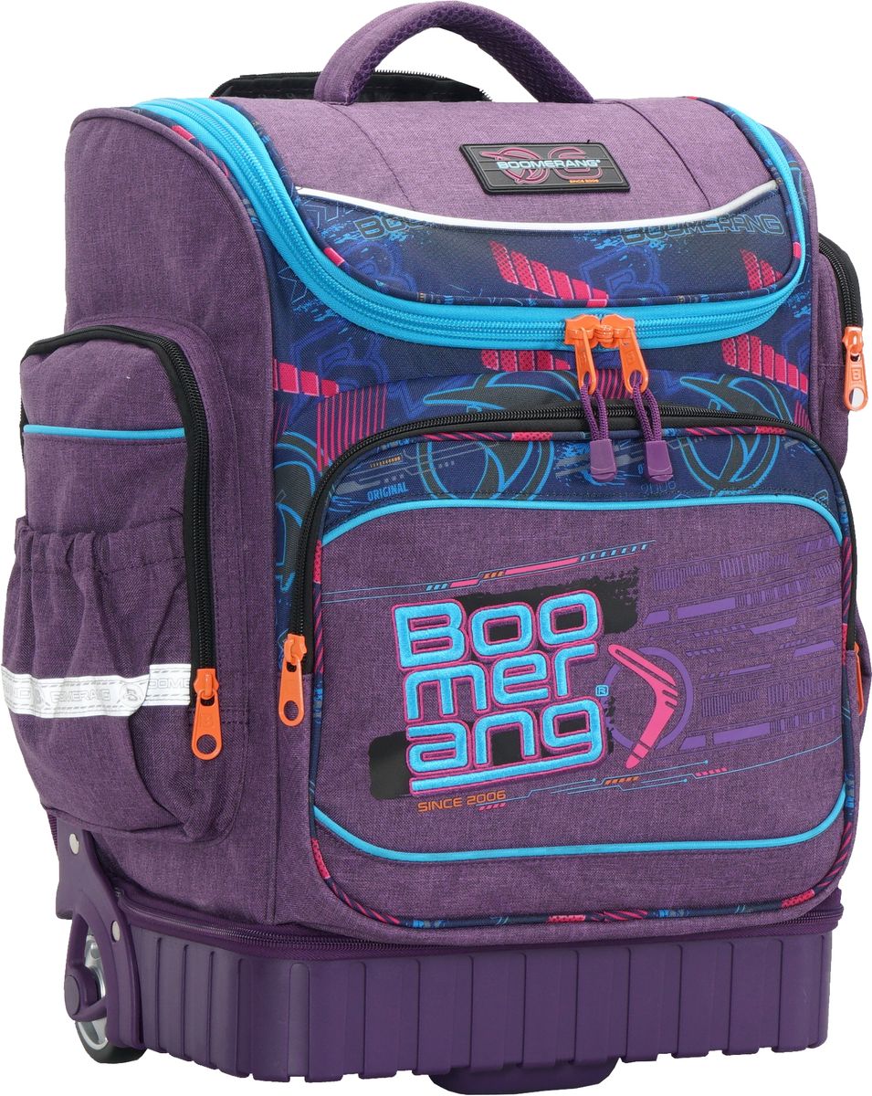 Boomerang S-540 Hard Base Trolly Orange Zips B/Pack Purple/Blue