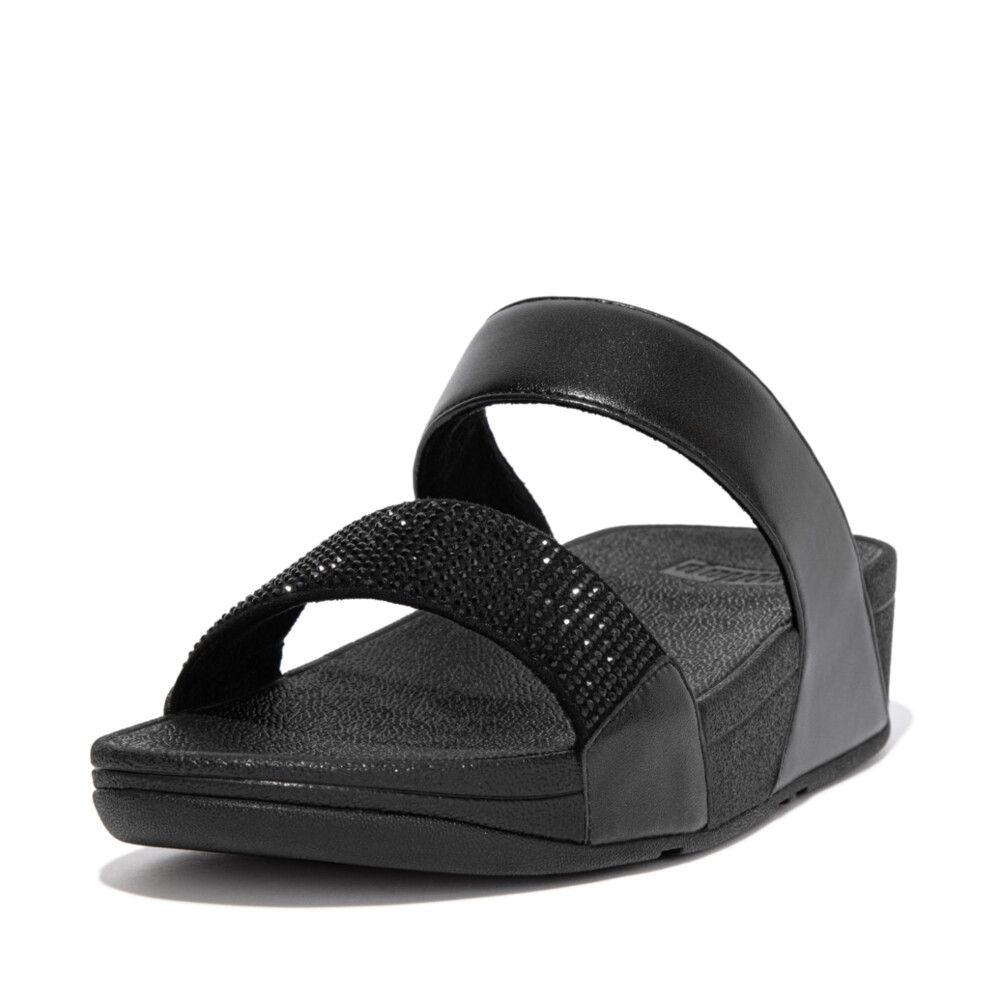 Fitflop Ladies Lulu Crystal Embellished Slides In Black