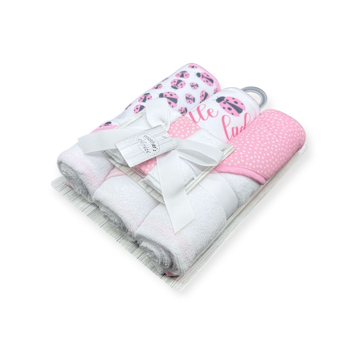 Mother's Choice 3Pc Hooded Towels And 3Pc Facecloths Ladybug in White/Pink
