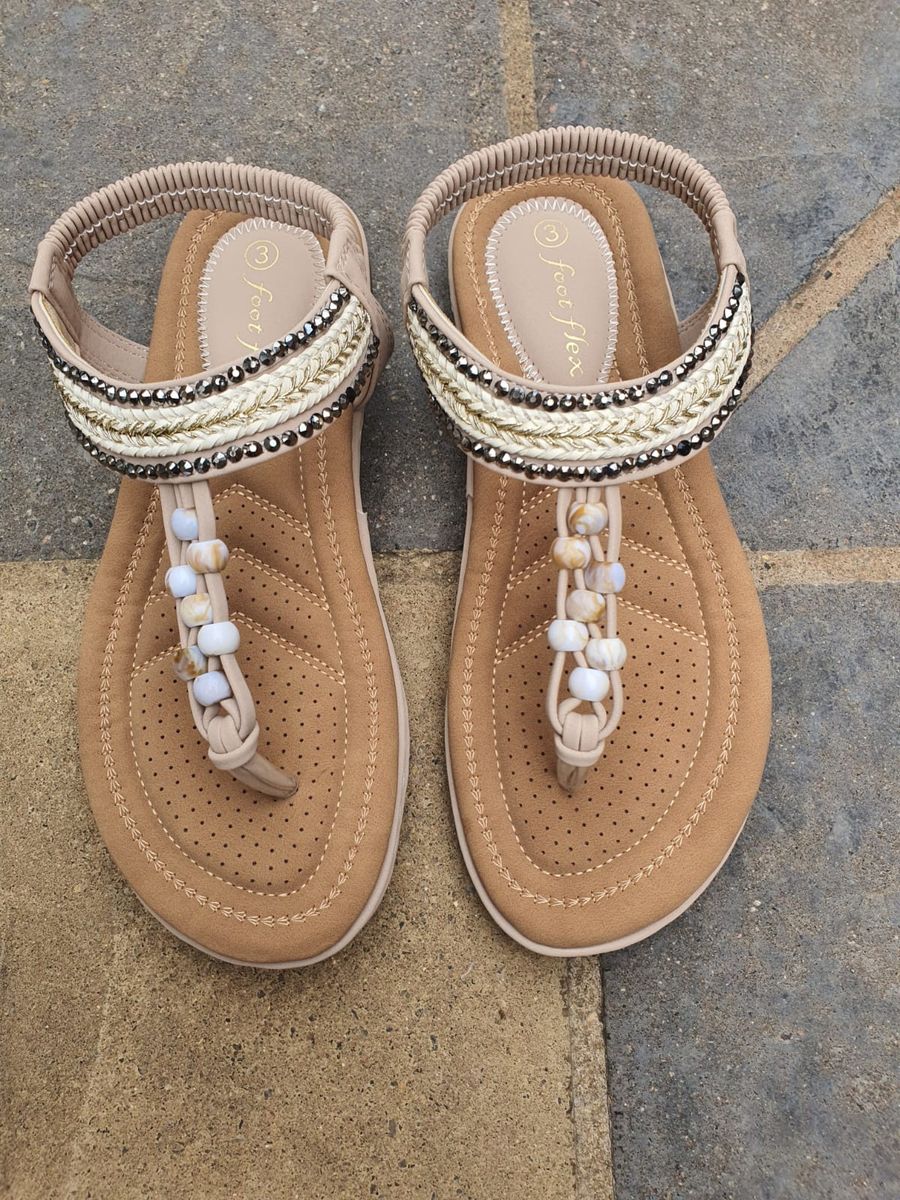 Foot Flex Ladies Sandals In Beige