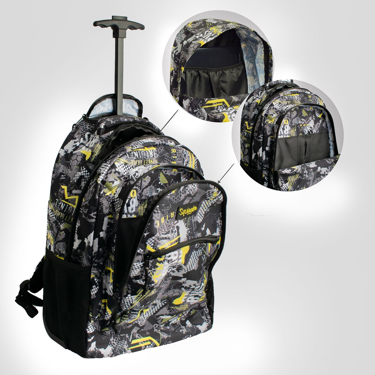 Squiggle Tween Trolley Bag Grey/Black/Yellow