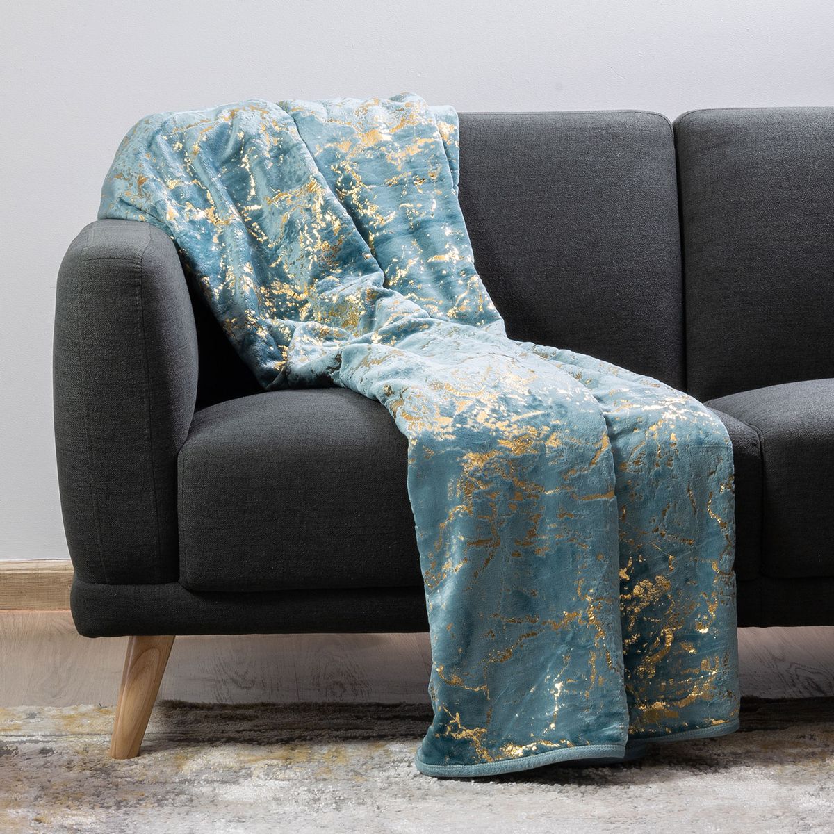 Sesli Plush Luxury Throw 180X200cm Aqua/Gold