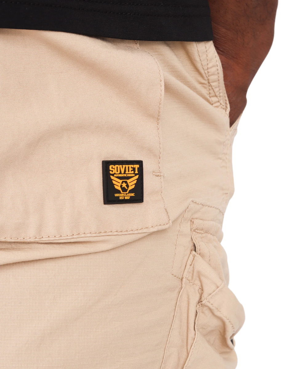 Soviet Mens Caution Cotton Cargo Shorts In Straw