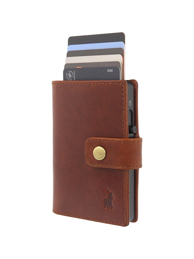 Polo Mens Metal Pop Up Card Holder In Brown