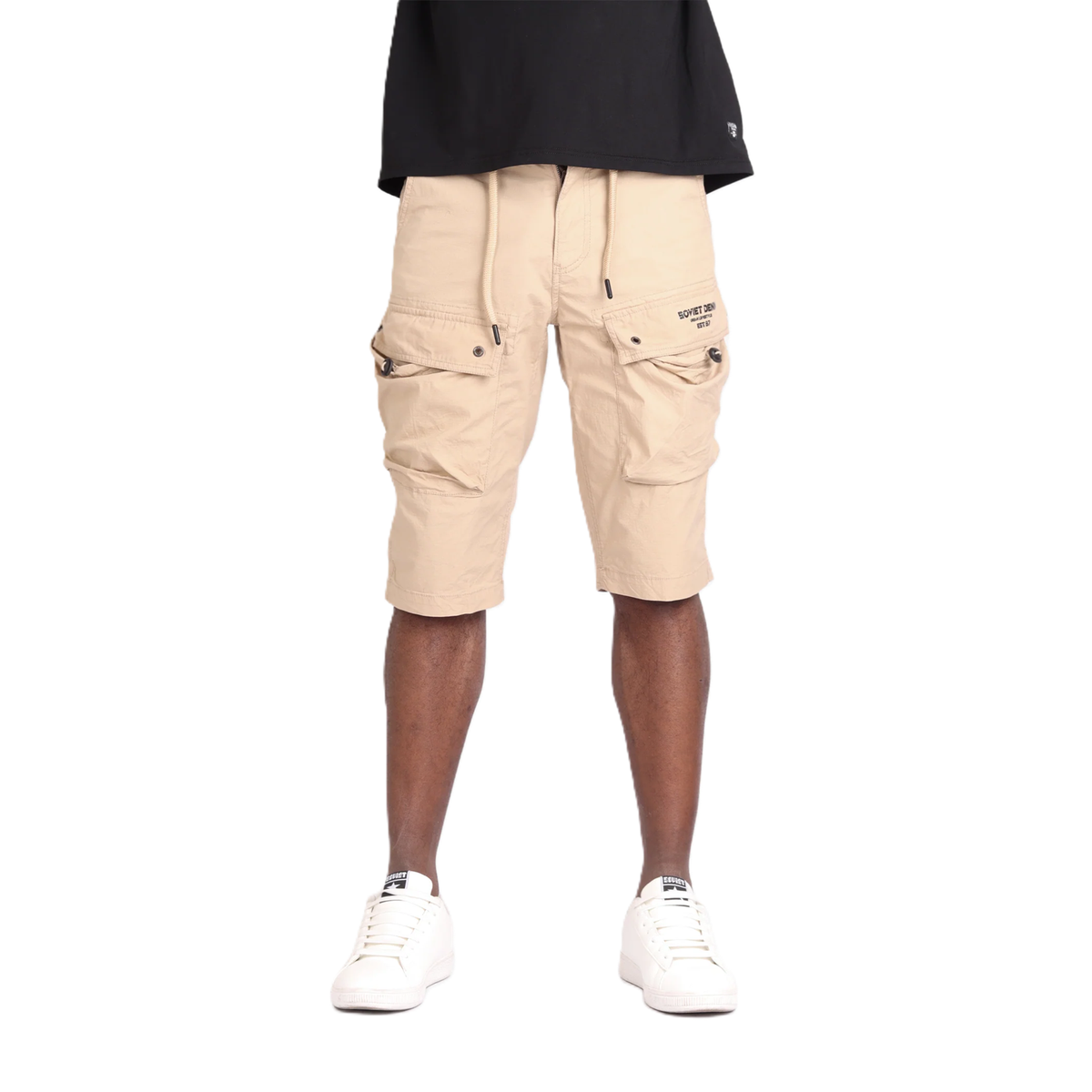 Soviet Mens Caution Cotton Cargo Shorts In Straw