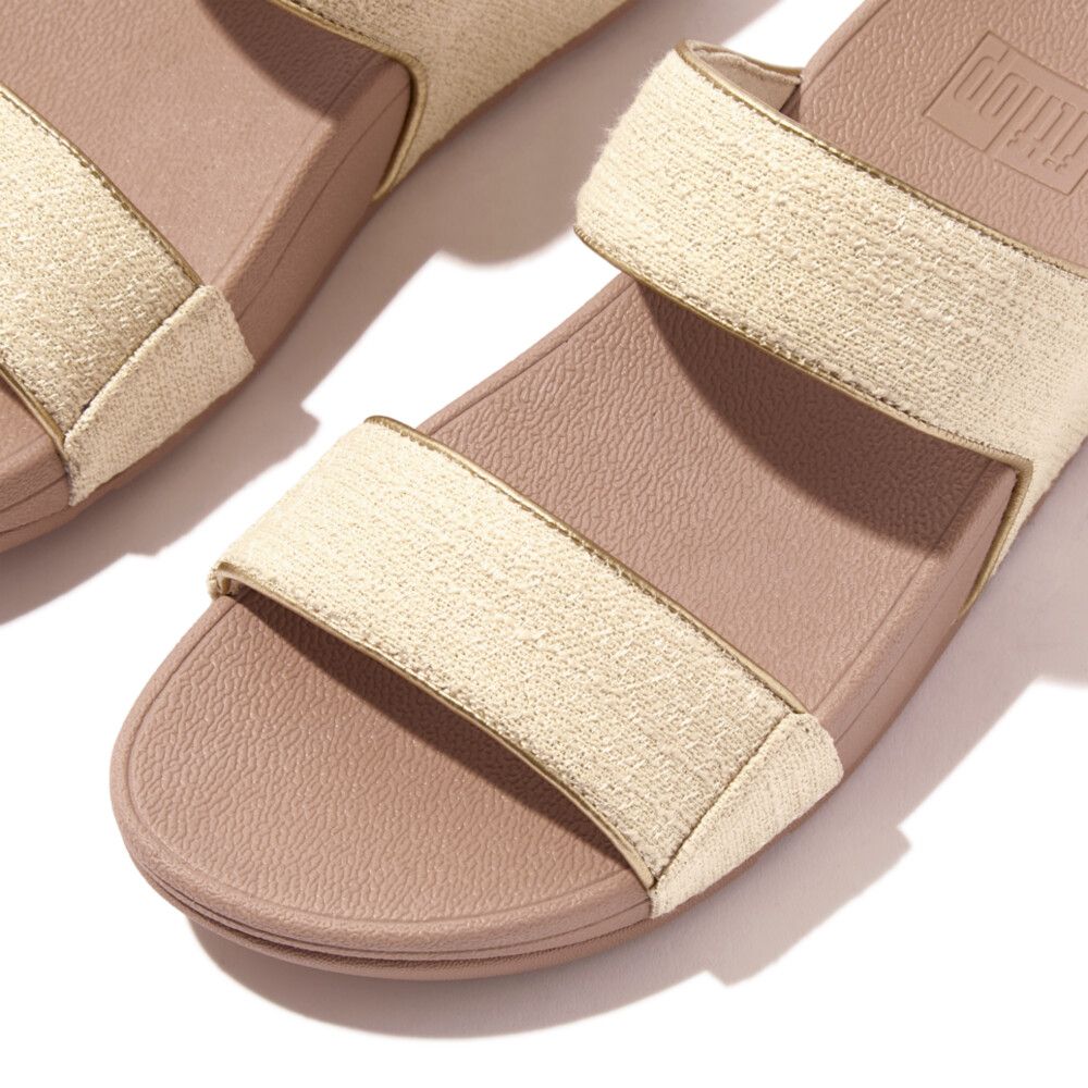 FitFlop Ladies Lulu Shimmer Weave Slides In Stone