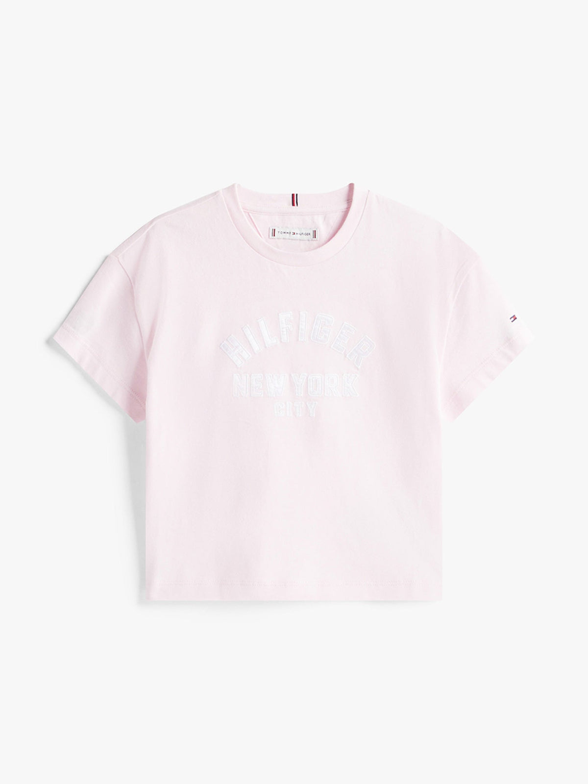 Tommy Hilfiger Girls Satin Applique T-Shirt In Baby Pink