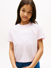 Tommy Hilfiger Girls Satin Applique T-Shirt In Baby Pink