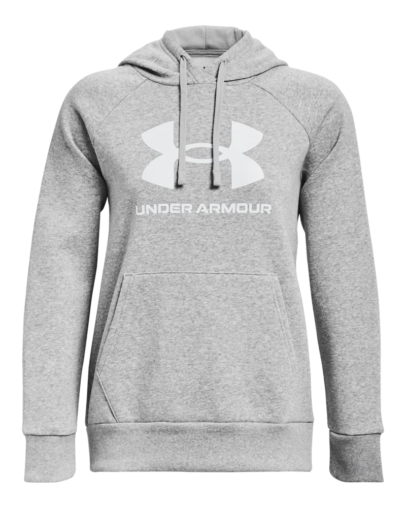 Under Armour Women Rival Fleece Big Logo Hoodie Gray Light Heather/White