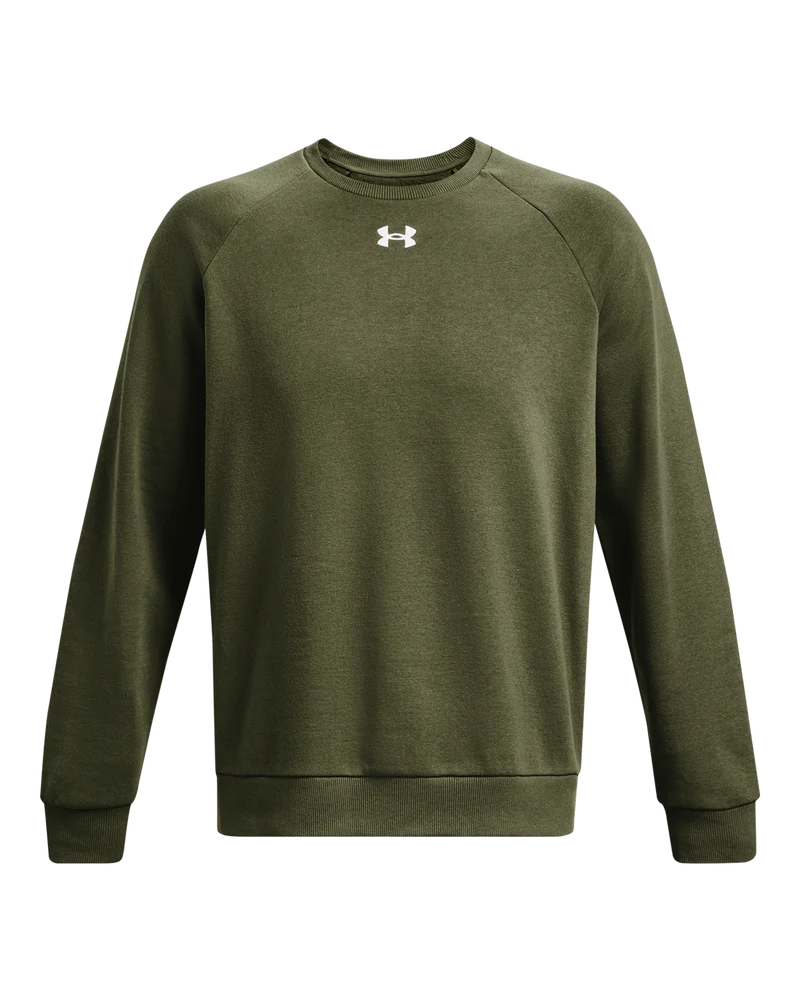 Under Aromour Men Rival Fleece Crew Marine Od Green/White