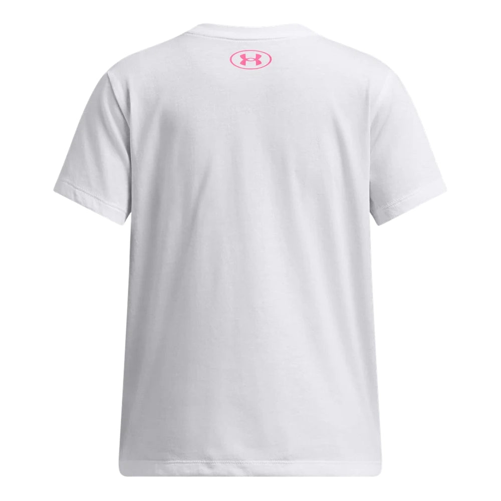 Under Armour Girls Big Logo Short Sleeves T-Shirt In White/Pink