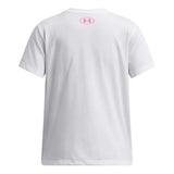 Under Armour Girls Big Logo Short Sleeves T-Shirt In White/Pink